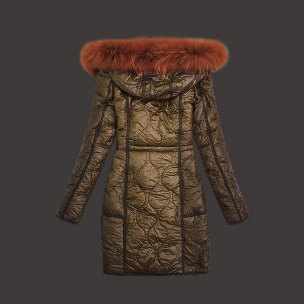 Moncler Donna lungo Giù cappotto caldo Dark verde Army presa M1111